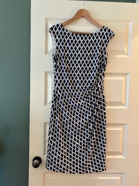 Ralph Lauren Dress - Navy Blue with White Leaf Print - Size 8